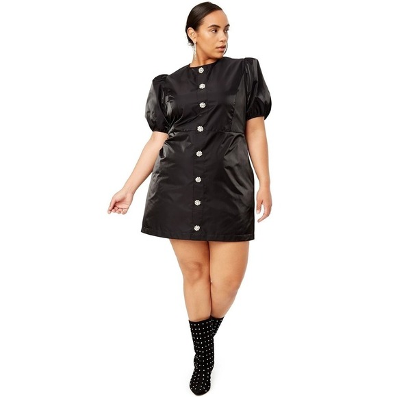 Danielle Bernstein Trendy Plus Size Rhinestone-Button Mini Dress Black 18W - Picture 1 of 3